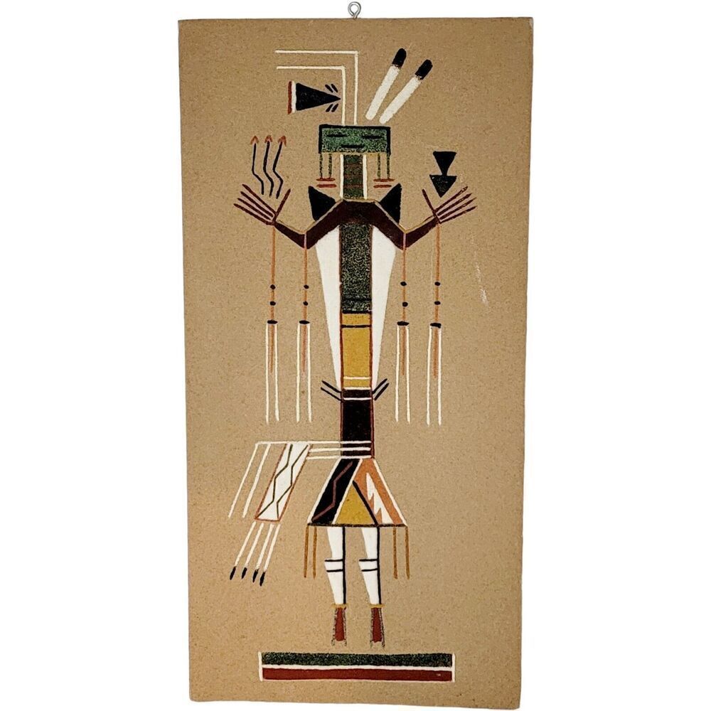 Vtg Sand Art by JA Begay Female Yei Navajo signed w/ description Arrow People